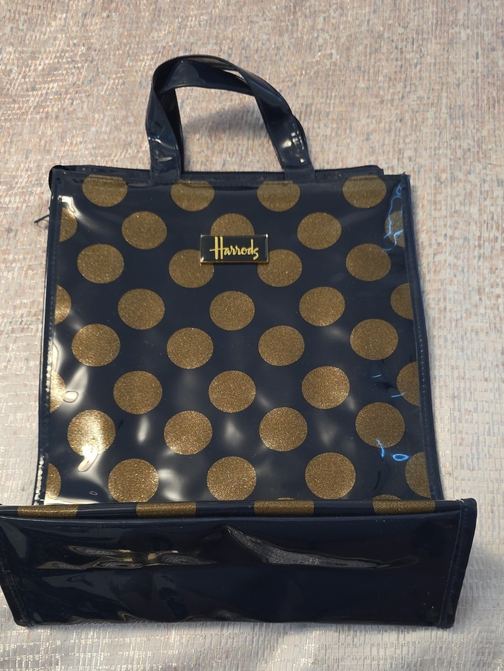 Harrods Navy and Gold Polka Dot Tote Limited Edition